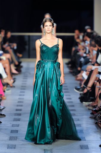 Zac Posen Spring 2012 Green Bustier Detailing Gown - Lyst