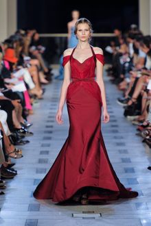 Zac Posen Spring 2012 Red Ruffled Bodice Mermaid Dress - Lyst