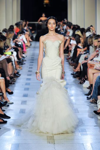 Zac Posen Spring 2012 Gold Duchess Satin Body-Con Gown - Lyst