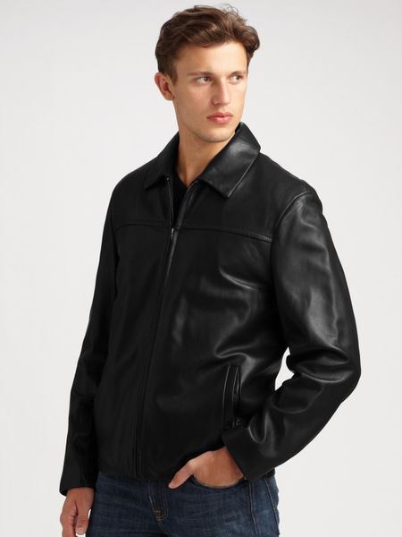 Cole Haan Leather Jacket in Black for Men | Lyst