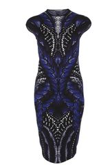 Alexander McQueen Blue Butterfly Print Intarsia Pencil Dress