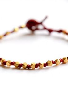 Bijouxbar By Vivien Frank Hand Knotted Gold Nuggets On Red Irish Linen Cord - Lyst