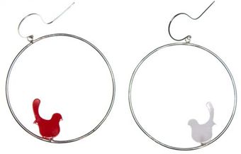 Emma Guest Jewellery Silver Hoop Earrings - Orange & White Birds - Lyst