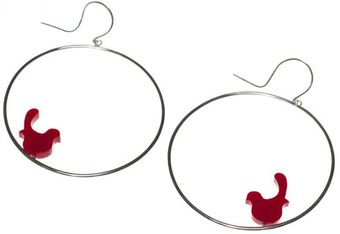 Emma Guest Jewellery Silver Hoop Earrings - Red Birds - Lyst