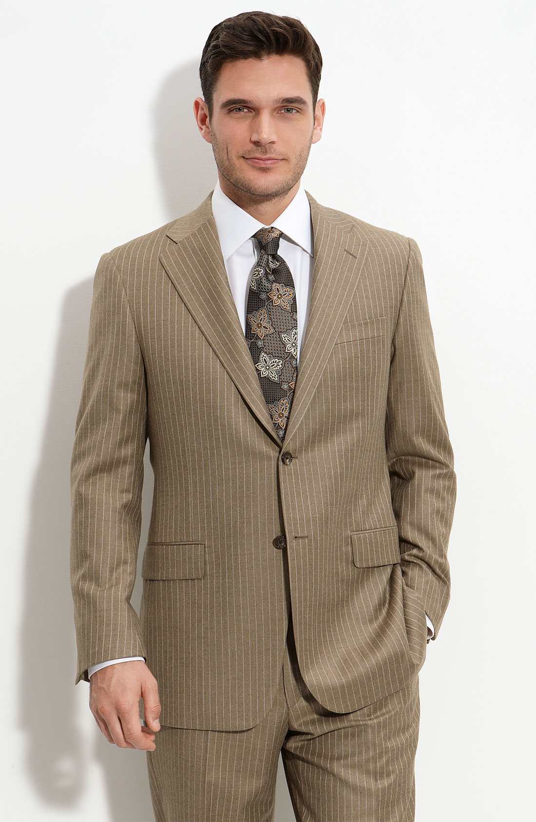 Hickey Freeman Tan Stripe Worsted Wool Suit in Brown for Men (tan) | Lyst