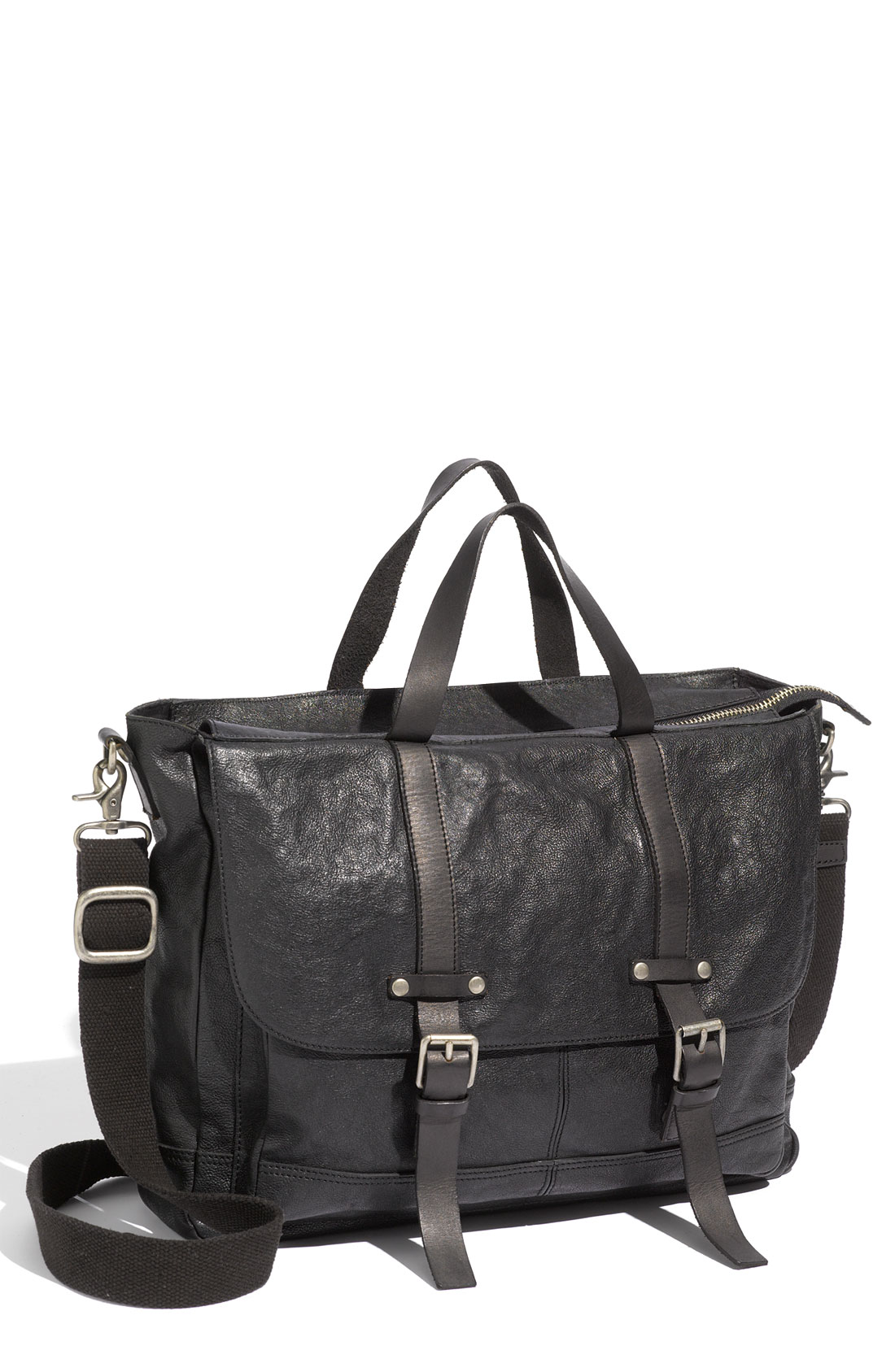 John Varvatos Distressed Leather Work Bag in Black for Men Lyst