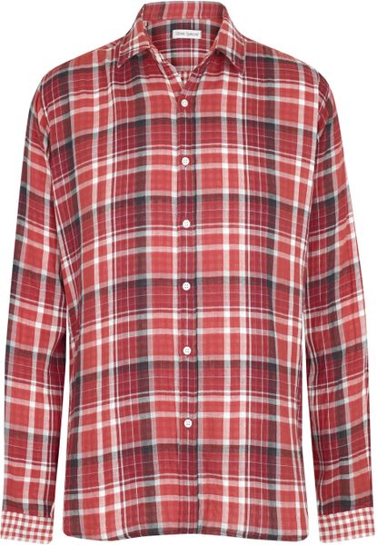 Oliver Spencer Red Plaid Contrast Cuff Shirt in Red for Men - Lyst