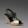 Rebecca Minkoff Brooke Buckle Sandal in Gold (black & gold) - Lyst