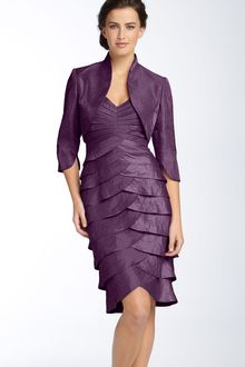 Adrianna Papell Tiered Hammered Satin Sheath Dress & Bolero - Lyst