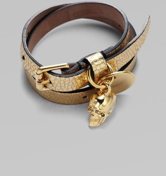 Alexander McQueen Leather & Skull Wrap Bracelet - Lyst