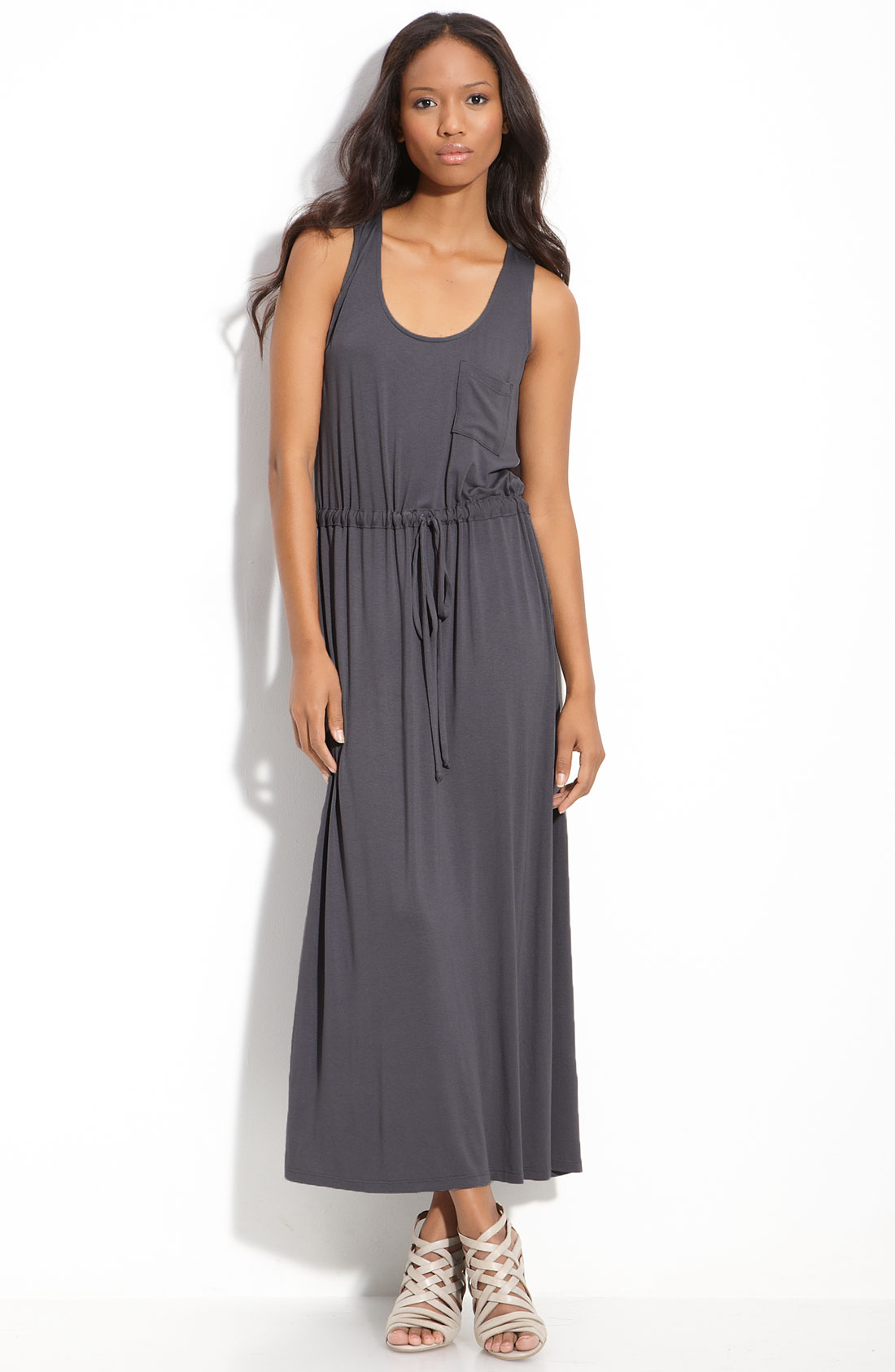 Bobeau Drawstring Waist Maxi Dress (petite) in Gray (gravel) Lyst