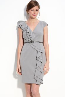 Calvin Klein Ruffle Front Stretch Woven Sheath Dress - Lyst