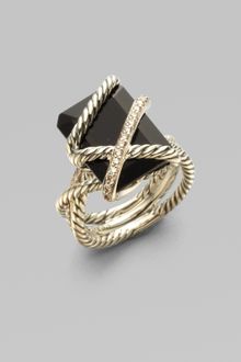 David Yurman Black Onyx & Diamond Sterling Silver Ring - Lyst