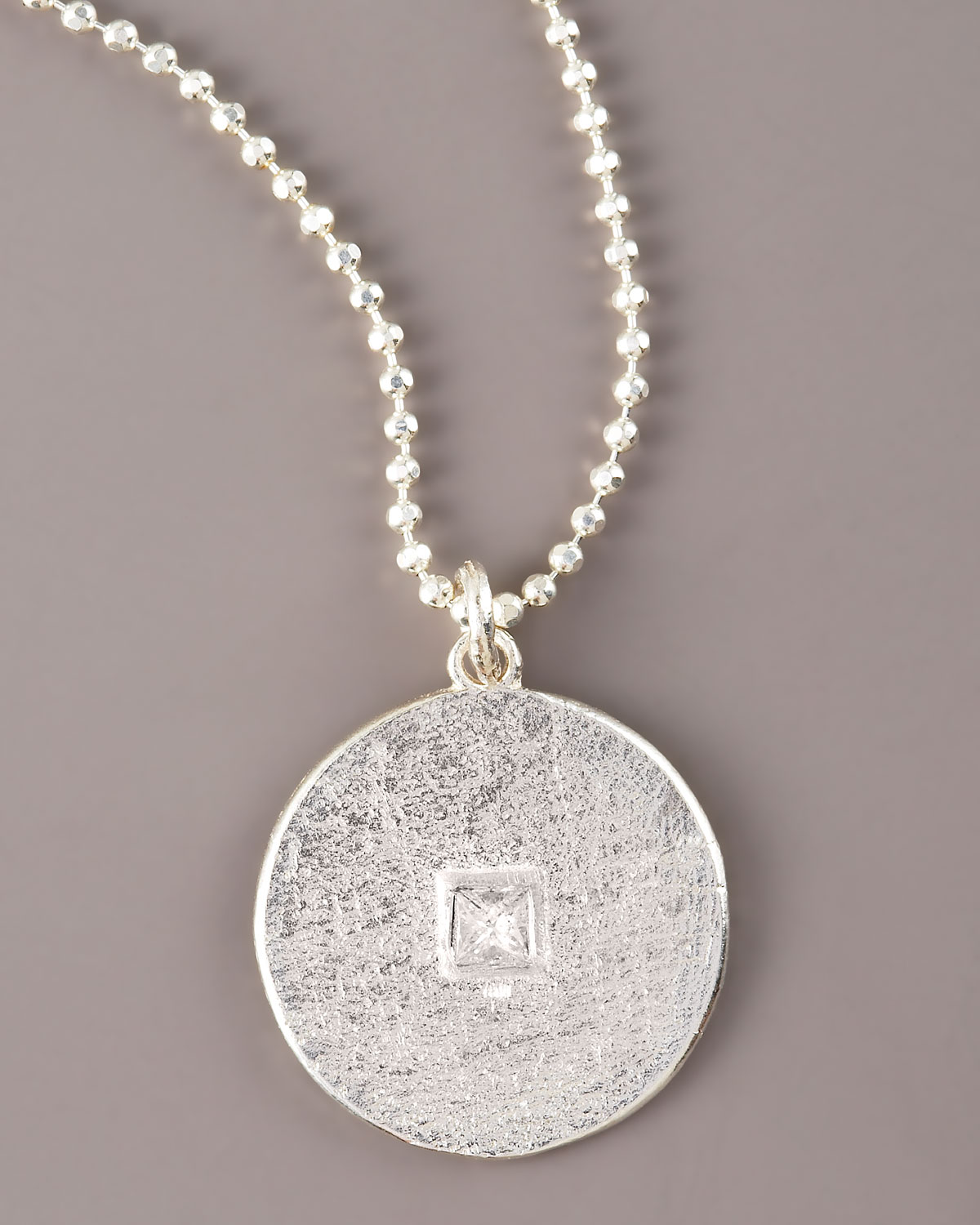 Dominique Cohen Square Diamond Solitaire Pave Disc Necklace in Silver
