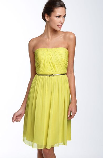 Donna Morgan Belted Chiffon Dress in Yellow (lemonade) - Lyst