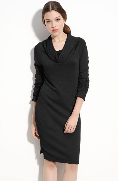 James Perse Cowl Neck Sweatshirt Dress in Black - Lyst
