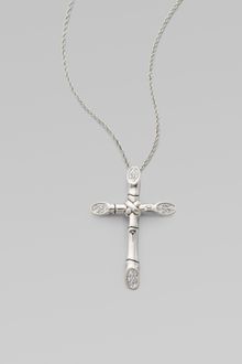 John Hardy White Sapphire Accented Sterling Silver Bamboo Pendant Necklace - Lyst