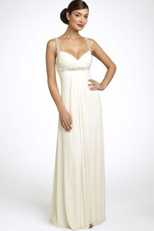 Js Boutique Pearl Trim Crisscross Matte Jersey Gown - Lyst