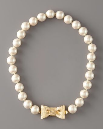Kate Spade Bow- Clasp Pearl Necklace - Lyst
