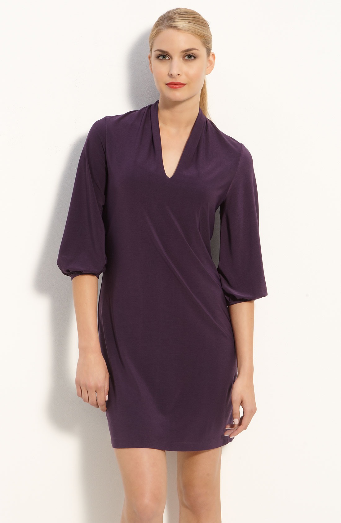 Komarov Vneck Jersey Shift Dress in Purple (eggplant) Lyst