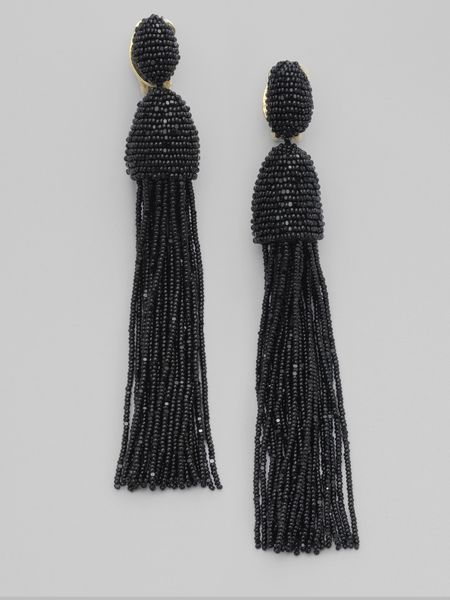 Oscar De La Renta Hematite Seed Beaded Fringe Earrings in Black - Lyst