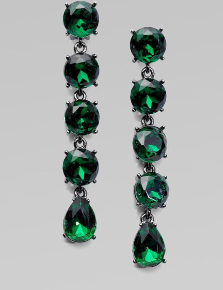 Oscar De La Renta Linked Crystal Drop Earrings in Green (emerald) - Lyst