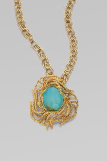 Oscar de la Renta Blue Chalcedony Brooch/pendant Necklace - Lyst