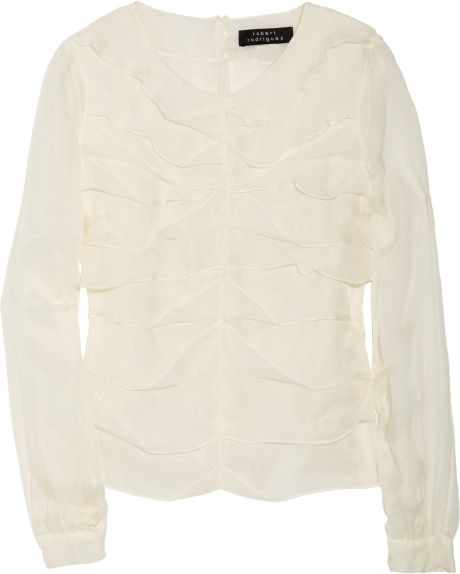 Robert Rodriguez Pleatfront Silkchiffon Blouse in White - Lyst