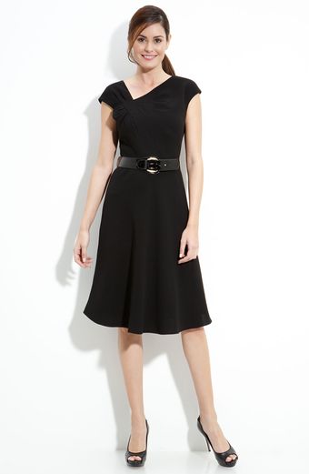 Tahari By Arthur S. Levine Asymmetrical Belted Dress - Lyst