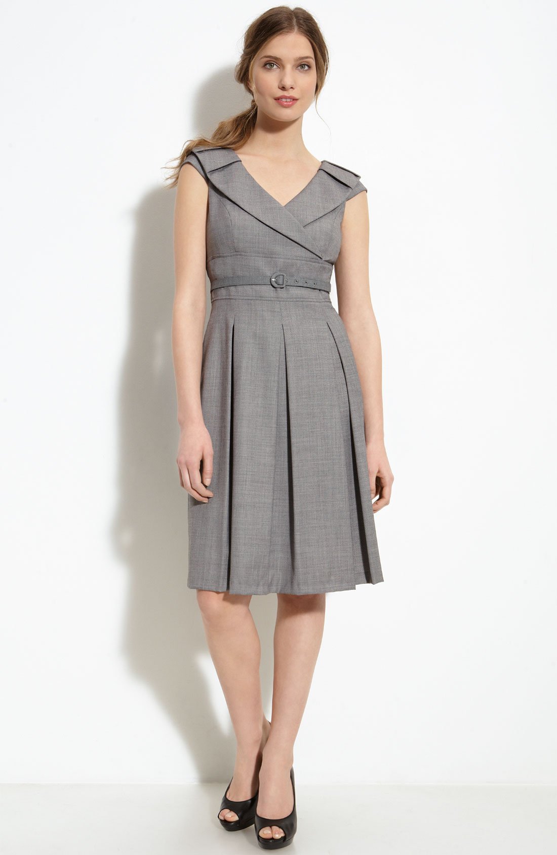 Tahari By Arthur S. Levine Belted Dress in Gray (black/ white) | Lyst