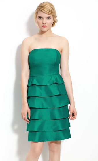 Tahari By Arthur S. Levine Ruffle Skirt Shantung Dress - Lyst
