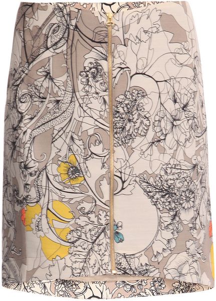 Cacharel Wool & Silk Poppyprint Skirt in Beige - Lyst
