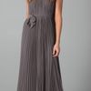 Halston Heritage Pleated Long Dress in Gray (ash) - Lyst