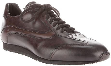 Santoni Leather Trainer in Brown for Men - Lyst