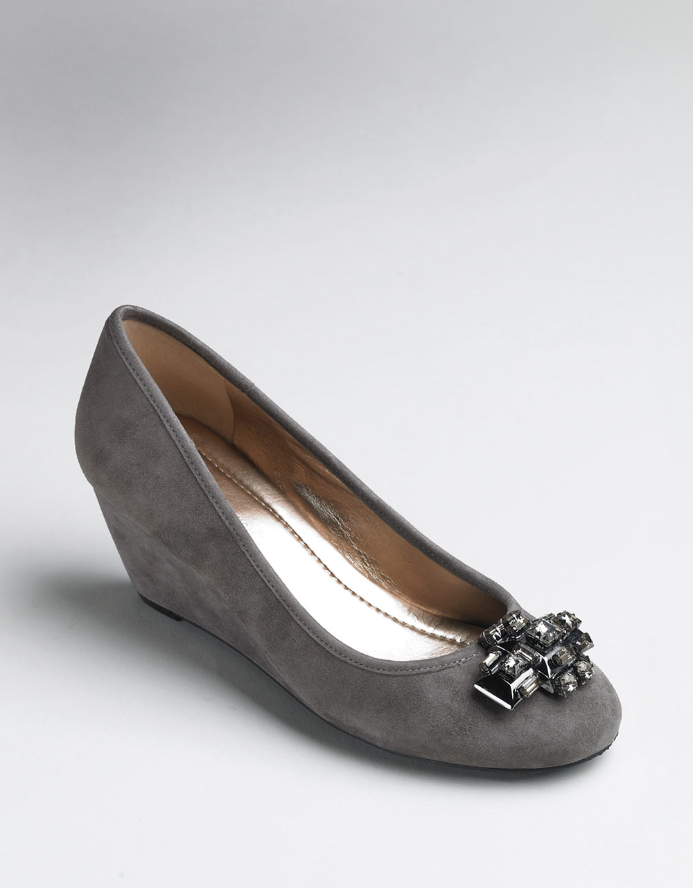 Bcbgeneration Taffi Kid Suede Dress Wedge Pumps in Gray