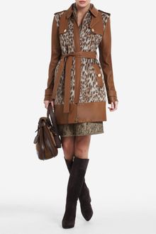 BCBGMAXAZRIA Blake Leopard-print Faux-fur Trench Coat - Lyst