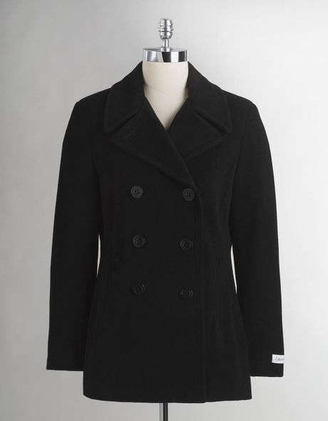 Calvin Klein Wool Pea Coat in Black | Lyst