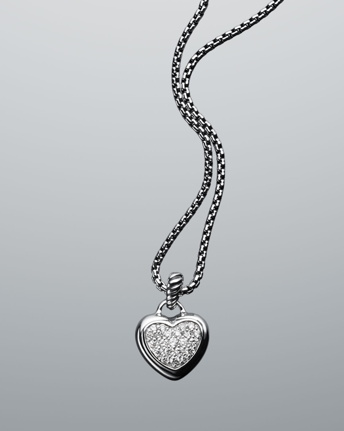 David Yurman Pave Diamond Cable Heart Necklace in Silver Lyst