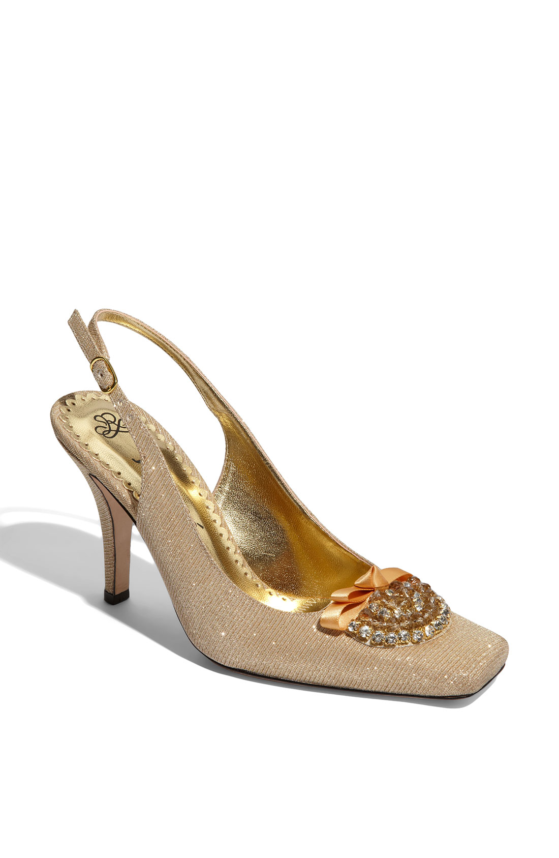 gold sling back pumps