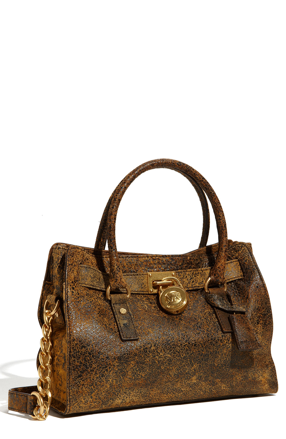 Michael Michael Kors Hamilton Distressed Satchel in Brown (mocha)