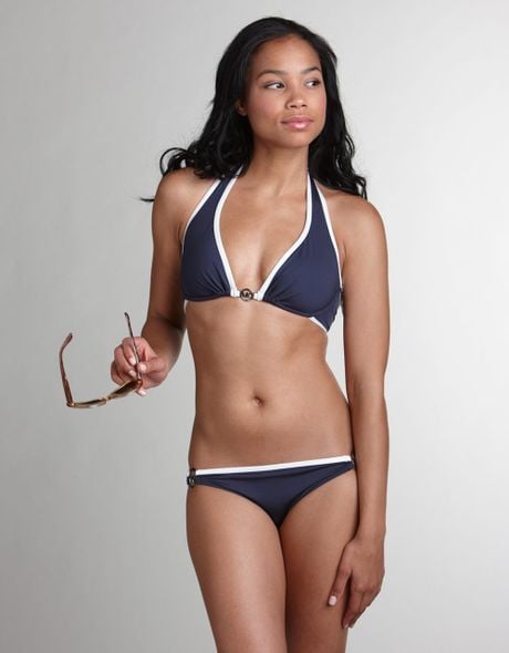 Michael By Michael Kors Bikini Bottoms With Piping Trim In Blue Navy