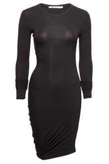 Long Black Dress  Sleeves on Wang Pique Shiny Knit Draped Long Sleeve Dress In Black   Lyst