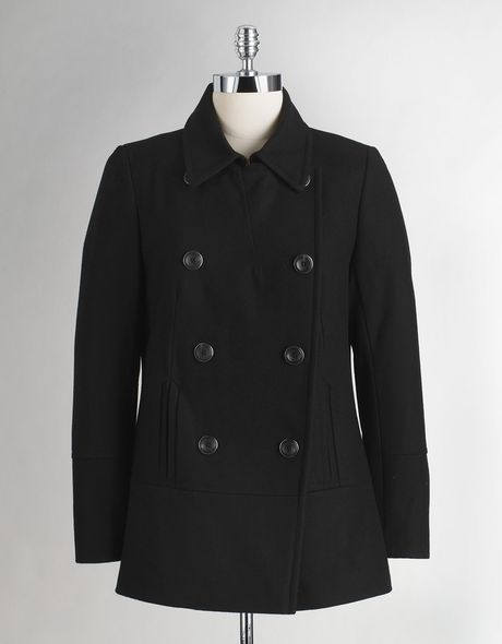 Dkny Short Pea Coat in Black - Lyst
