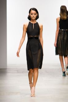 Marios Schwab Halterline Dress W Lace Panel Insets and Patent Leather Belt - Lyst