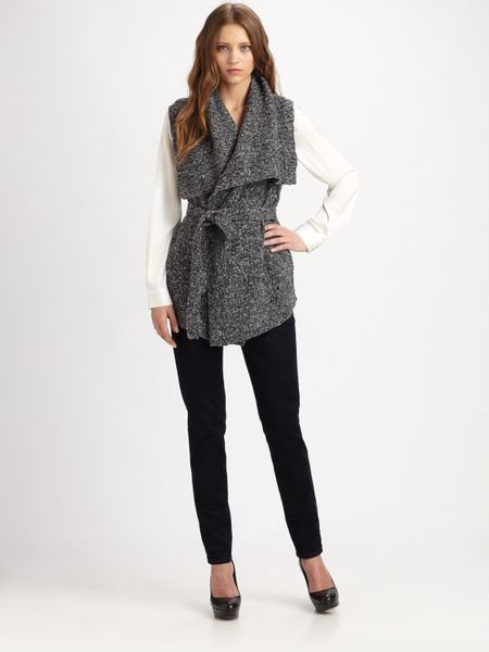 Elie Tahari Irish Tweed Rhonda Sweater in Gray (black) - Lyst