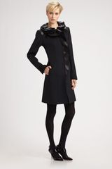 Elie Tahari Leather Ruffle Wool Coat