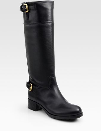 Prada Leather Knee-high Buckle Boots - Lyst