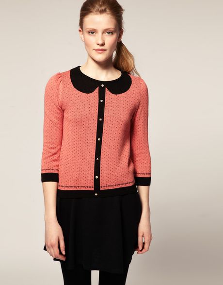 Asos Collection Asos Cute Collar Jumper with Gold Buttons in Pink (orangeblack) - Lyst
