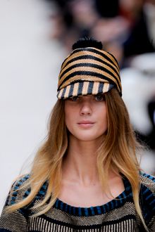 Burberry Prorsum Spring 2012 Small Raffia Hat With Stripe Pattern And Little Black Pom Pom - Lyst