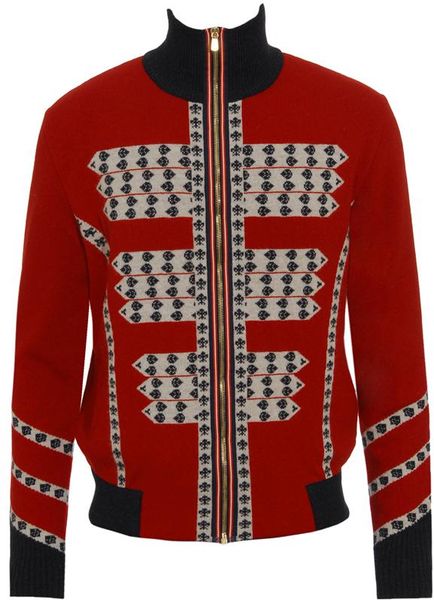 Alexander Mcqueen Wool Military Patterned Cardigan in Red for Men (red navy) - Lyst